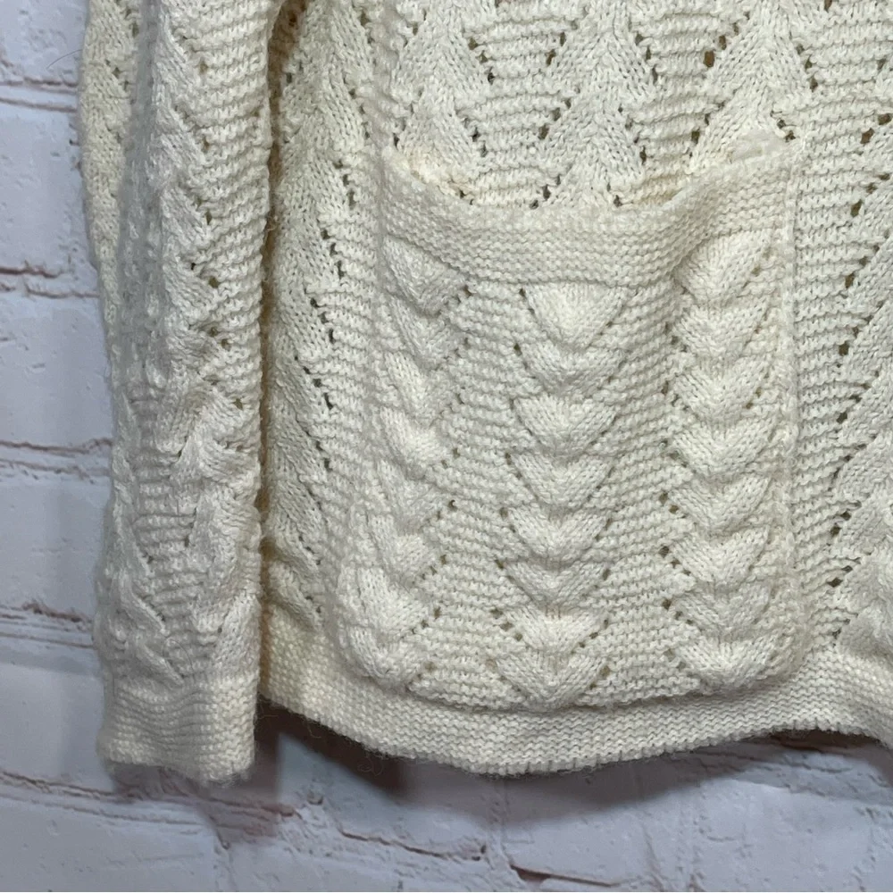 Vintage Bernice Creations Cardigan Sweater Womens Size Medium Ivory Pockets